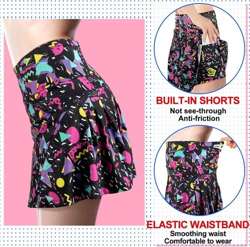 Vista 4 de Falda retro de los años 80 y 90 para mujer, falda de tenis, falda de golf, faldas atléticas de cintura alta con bolsillos para fiesta retro