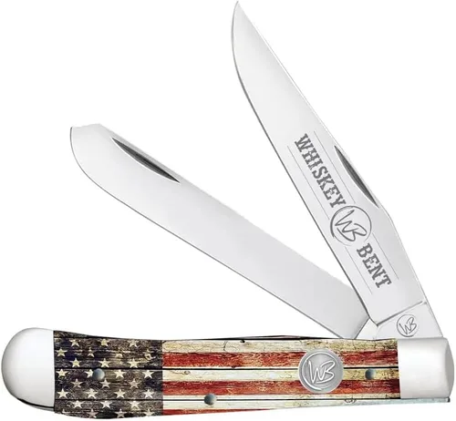 Vista 19 de WHISKEY BENT HAT CO. Navaja de bolsillo plegable tradicional Trapper de 4.125 pulgadas, longitud cerrada, cuchillas de acero inoxidable 440C (azteca)