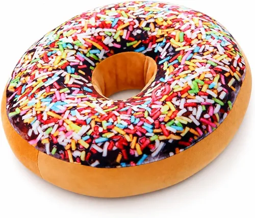 Vista 12 de ChezMax Almohada redonda de 16 pulgadas, suave cojín decorativo con forma de rosquilla de chocolate, cómodo cojín de felpa divertido y lindo relleno