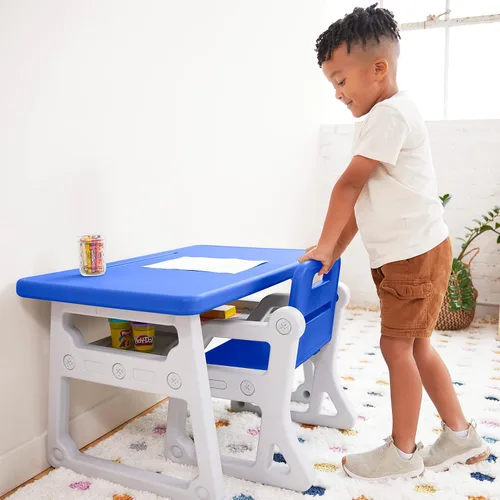 Vista 8 de ECR4Kids Escritorio y Silla Plus para Niños, Muebles para Niños, Azul/Gris Claro, 2 Piezas