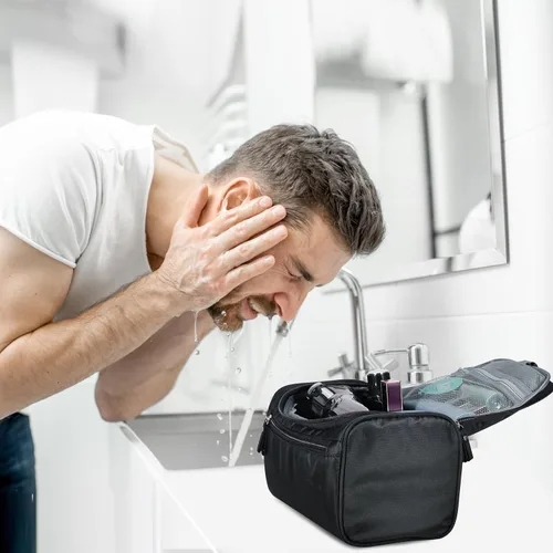 Vista 4 de Neceser colgante para mujeres y hombres, maquillaje de viaje, gran capacidad, kit de Dopp portátil, bolsa organizadora de almacenamiento con gancho