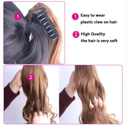 Vista 3 de Extensiones de cabello humano con clip de garra, extensiones de cola de caballo corta y rizada con textura natural para mujer (1b# negro natural)