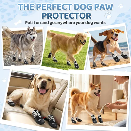Vista 2 de SlowTon Zapatos para perros grandes, pequeños y medianos, botas transpirables para el pavimento caliente de verano, protector de patas para caminar