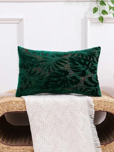 Vista 4 de 1 funda de almohada jacquard de hojas para el hogar, cama, habitación, sofá, decoración verde oscuro, 18 x 18 pulgadas