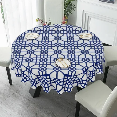 Vista 4 de Round Tablecloth Deep Blue Gingham Table Cloth Decor Washable Table Cover with Wrinkle Resistant for Home Kitchen Dining Room Picnic Camping Party