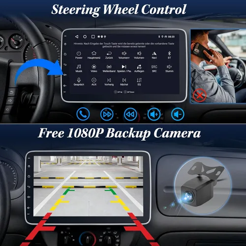 Vista 7 de [2G+64G] Radio de coche Bluetooth de 10.1 pulgadas con Bluetooth inalámbrico Apple Carplay Android Auto, pantalla táctil giratoria Receptores