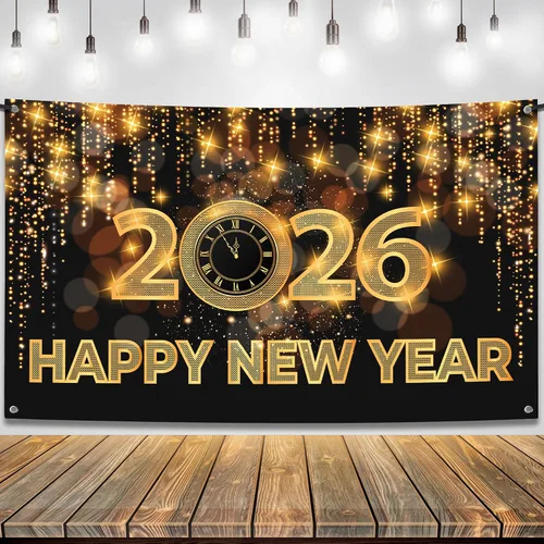 Vista 7 de Katchon, Xtralarge - Cartel de feliz año nuevo – 72 x 44 pulgadas Cartel dorado de feliz año nuevo 2026 para decoraciones de Año Nuevo 2026