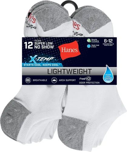 Vista 4 de Hanes Men's Socks, X-Temp Lightweight Socks, Low Cut and No Show, 12-Pack