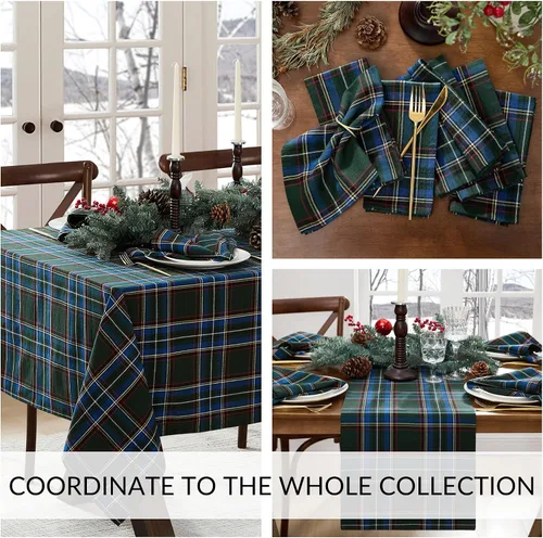 Vista 4 de Elrene Home Fashions - Mantel redondo de Navidad con tartán de Stowe, estampado navideño de Navidad/Invierno de algodón, 177,8 cm x 177,8 cm, verde