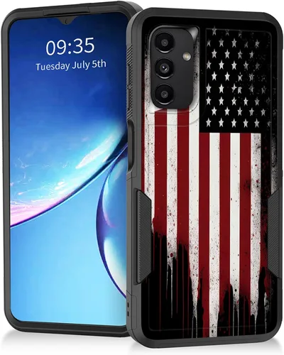 Vista 209 de Funda para Galaxy A14 5G, resistente de doble capa híbrida de policarbonato duro, goma suave, a prueba de golpes, funda protectora resistente