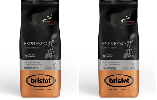 Vista 14 de Bristot Café molido 100% arábica – Espresso italiano delicado – Tostado medio – Café molido para moka, prensa francesa y filtro – 8.8 oz (250 g)