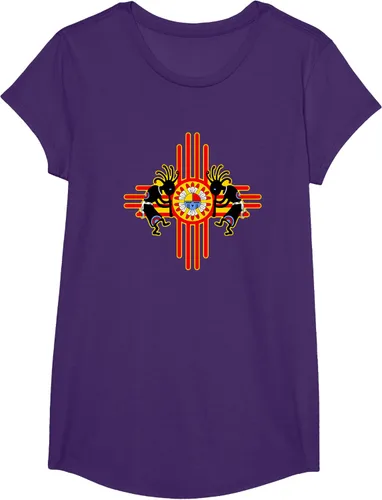 Vista 53 de Native American Kokopelli Kachina Zia Symbol 2 - Camiseta divertida para fanáticos, Negro