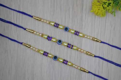 Vista 5 de Rakhi casero para hermano Bhaiya Raksha Bandhan Hilos sagrados con tarjeta de felicitación y bolsa de regalo El mal de ojo promueve la positividad