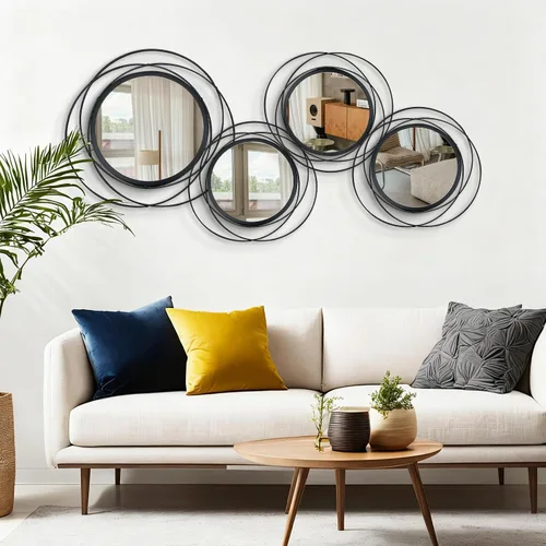 Vista 3 de Juego de 3 espejos redondos Sunburst para decoración de pared Negro