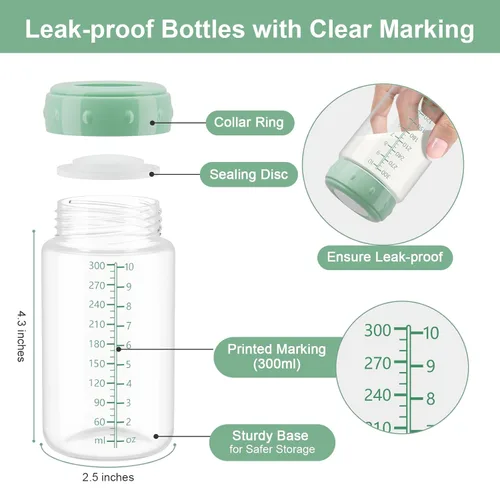 Vista 8 de 2 botellas de almacenamiento de leche materna, botellas de espectro de cuello ancho sin BPA para bombeo, colección de almacenamiento de biberones