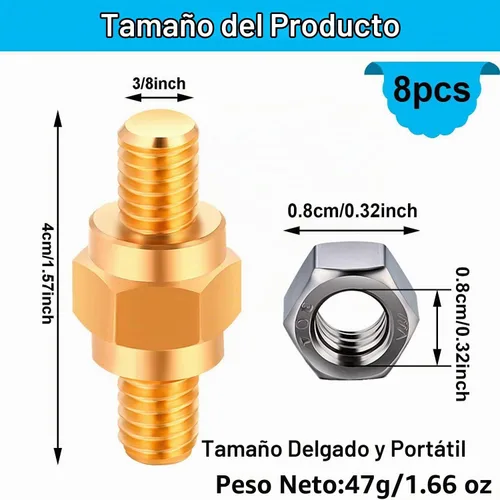 Vista 3 de Boao Adaptador de terminal de batería de poste lateral de 8 piezas - 3/8 16 pernos Tornillos extensores de poste de batería estándar