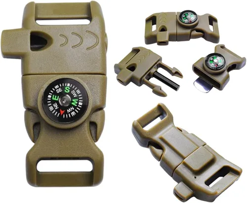 Vista 8 de CooBigo 5/8" Compass Whistle Buckle Plastic Paracord Bracelet Outdoor Camping Emergency Survival Travel Kits