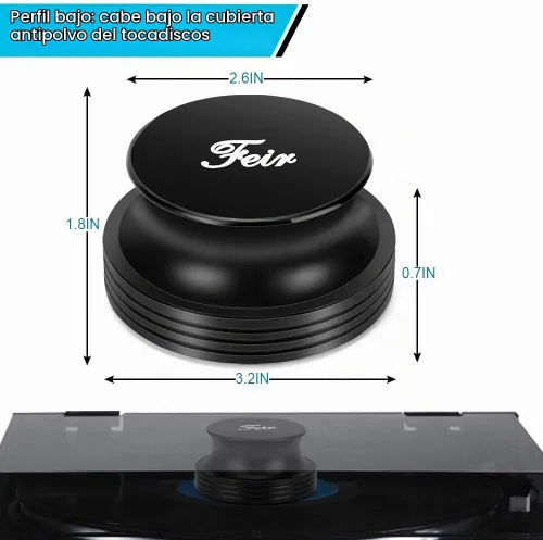 Vista 3 de Abrazadera estabilizadora de peso para tocadiscos – Abrazaderas de peso de aluminio premium de 14 onzas para tocadiscos de vinilo HiFi LP