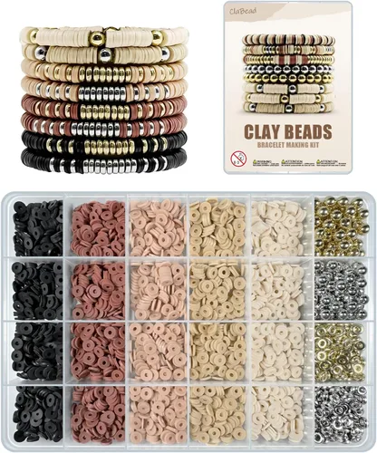 Vista 13 de ClaBead Kit de 6300 cuentas de arcilla para hacer pulseras para adultos, 24 colores, cuentas de arcilla de 0.236 pulgadas para hacer joyas