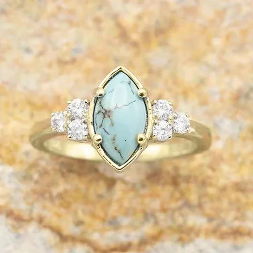 Vista 5 de Anillos de diamantes turquesa de 3 piezas para mujer, de plata de ley natural, anillos de joyería simples de moda
