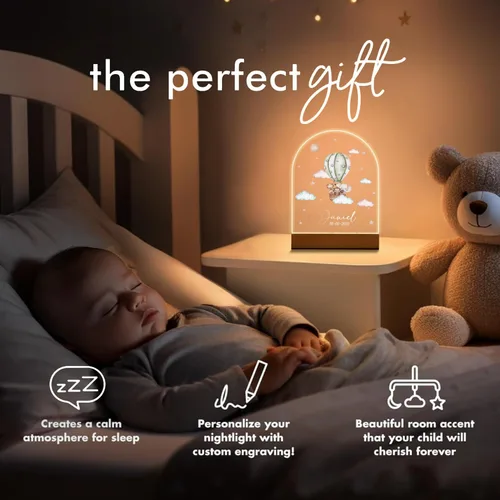 Vista 8 de Regalos personalizados para bebés, luz nocturna personalizada para niños, lámpara LED con nombre personalizado con fecha, bonita luz nocturna
