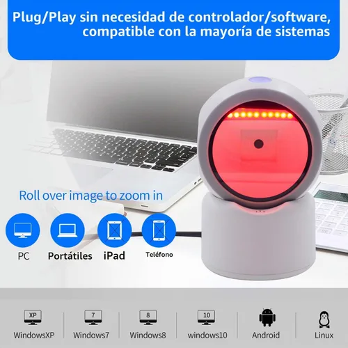 Vista 6 de Escáner de código de barras QR 2D, symcode Omnidireccional Manos Libres USB Lector de Código de Barras Automático para Pagos Móviles Computadora