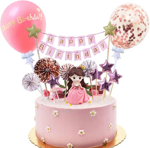 Vista 7 de Paquete de 12 adornos para tartas de vaca, linda figura de animales de granja con bolas, feliz cumpleaños para baby shower, niños, fiesta