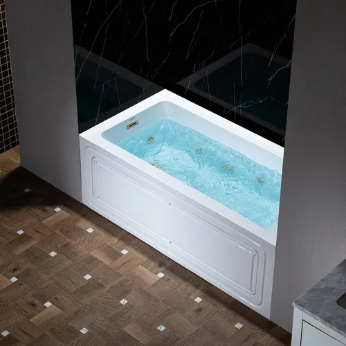 Vista 3 de WOODBRIDGE Bañera de hidromasaje rectangular de acrílico de 60 x 30 pulgadas con calefacción en blanco con drenaje izquierdo, acabado dorado