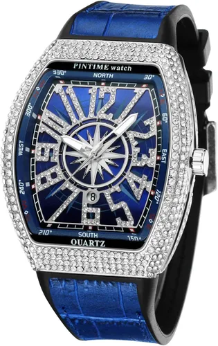 Vista 12 de Gosasa Reloj de Moda Hip Hop para Hombre, con Detalles de Cristal, Reloj Bling Bling, Caja Rectangular, Correa de Pulsera de Acero Inoxidable, Reloj