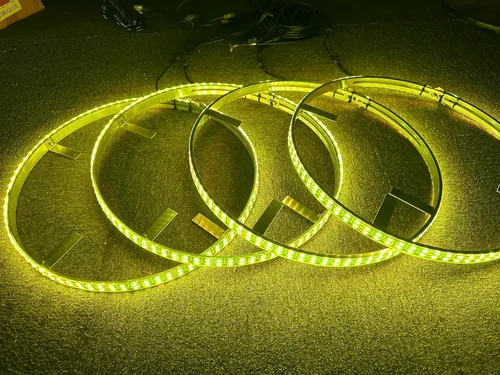 Vista 7 de Luz de anillo de rueda LED de doble fila de 17.5 pulgadas, 672 leds con señal de giro, bloqueo, freno, función de marcha atrás Bluetooth APP/Control