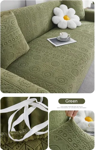 Vista 4 de vctops Funda de sofá de 1 pieza con diseño bohemio de forro polar jacquard y parte inferior elástica, suave felpa con patrón geométrico para sofá
