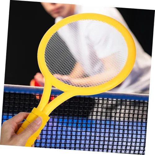 Vista 4 de LIOOBO Raqueta de tenis ligera para principiantes, raquetas de plástico en verde amarillo juego de captura al aire libre para niños que mejoran