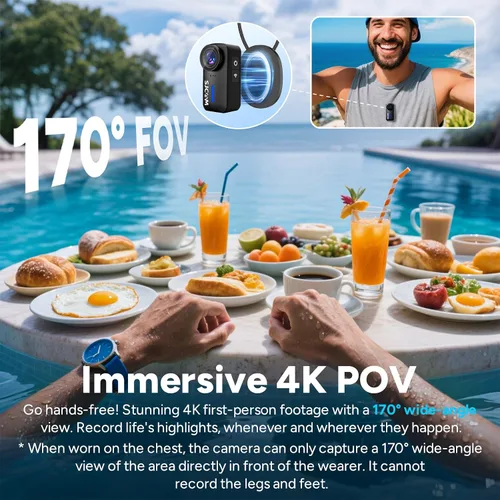 Vista 2 de SJCAM Combo de tarjetas C110Plus 64G, cámara de acción de bolsillo 4K POV, 170° FOV, estabilización de 6 ejes, mini cámara corporal, impermeable