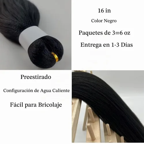 Vista 3 de Cabello trenzado para niños preestirado de 16 pulgadas, color negro para niños, trenzas sin nudos