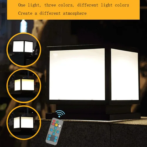 Vista 3 de Luces de poste al aire libre, luz solar de pilar IP55 para exteriores, impermeable, luz de pared cuadrada de metal, luz de poste de puerta de metal