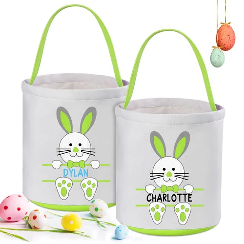 Vista 5 de Paquete de 2 cestas de Pascua personalizadas con asa, lona, azul