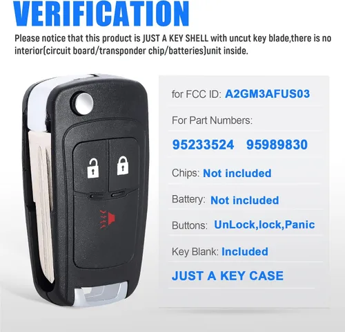 Vista 2 de Keymall Carcasa de llave abatible de repuesto para Chevrolet Spark 2012 2013 2014 2015 2016 A2GM3AFUS03 3 botones, solo la carcasa de la llave