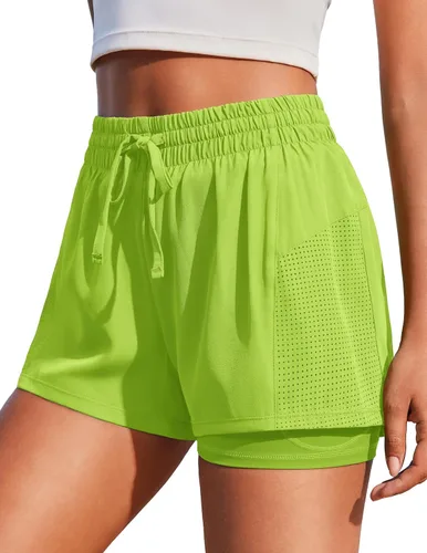 Vista 6 de PINSPARK - Pantalones cortos de cintura alta para mujer, de secado rápido, con bolsillo, para el gimnasio Negro