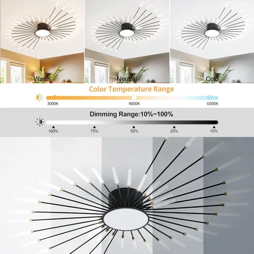 Vista 3 de Lámpara de techo LED regulable de 51 pulgadas, 42 luces de techo empotradas, lámpara de techo negra para dormitorio, sala de estar, lámpara colgante