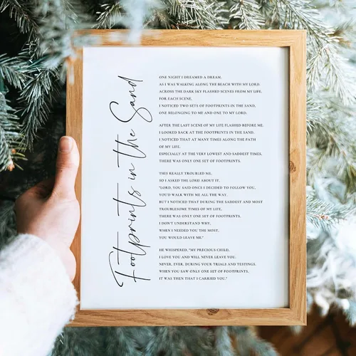 Vista 3 de Poema de huellas en la arena, impresión artística cristiana para pared, póster inspirador de oración de las Escrituras para decoración cristiana