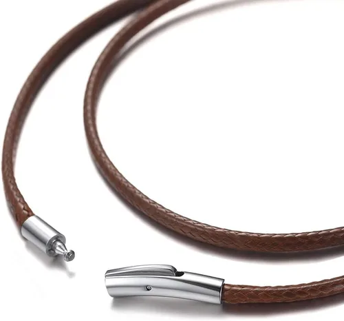 Vista 8 de U7 - Collar de cordón de cuero negro y marrón de 2mm 3mm con cierre de acero inoxidable personalizable, cadena de cuerda de cera tejida