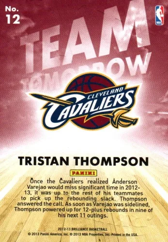 Vista 2 de Tristan Thompson Team Tomorrow Brilliance Collectible Basketball Card- 2013 Panini Brilliance Basketball Card #12 (Cavaliers)
