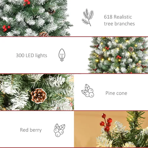 Vista 5 de HOMCOM Árbol de Navidad artificial preiluminado de 6 pies con conos de pino