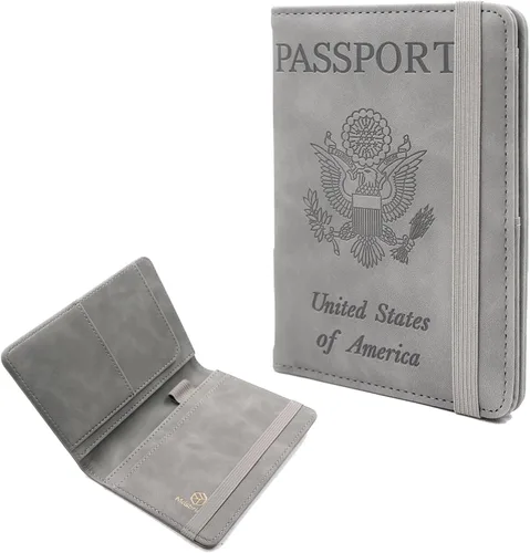 Vista 28 de Melsbrinna Funda de cuero prémium para pasaporte, impermeable, con bloqueo RFID, cartera de viaje con soporte para bolígrafo, bonito libro