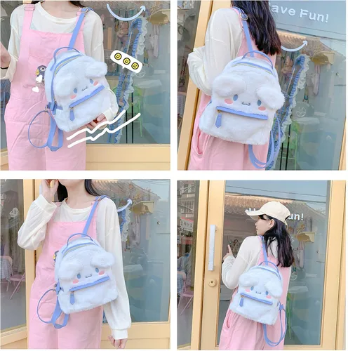 Vista 6 de Lindas mini mochilas de felpa para niñas y mujeres blanco-1 Mochilas Daypack
