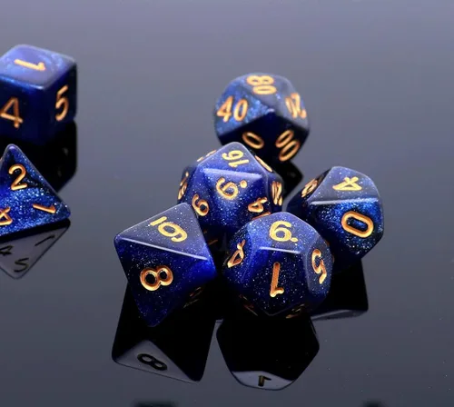 Vista 3 de DND - Juego de dados de nebulosa negra mezcla azul oscuro para Dungeon and Dragons D&D RPG juegos de rol, 7 dados poliédricos con bolsa de dados