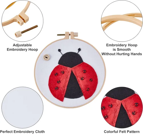 Vista 3 de WEBEEDY Juego de 2 kits de bordado Lady Bug para coser fieltro principiantes bordado kit de inicio