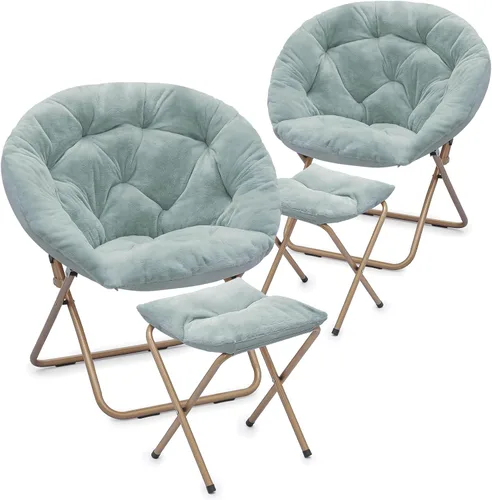 Vista 14 de Cómoda silla con platillo, silla de sala de estar, silla plegable acolchada suave de piel sintética, cómoda silla cuadrada de luna para sala