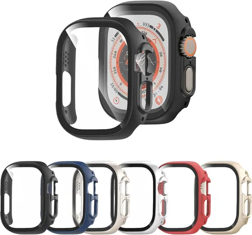 Vista 7 de 6 Pack de fundas rígidas de PC con protector de pantalla de vidrio templado para Apple Watch 40mm SE 3/SE (2ª Gen) Series 6/SE/5/4, Rontion - Funda