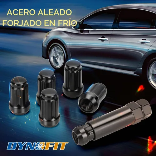 Vista 7 de dynofit Tuercas de rueda de 1/2x20, 4 tuercas de orejeta cromadas negras de 1/2''-20 del mercado de accesorios con 1 llave, asiento cónico/cono